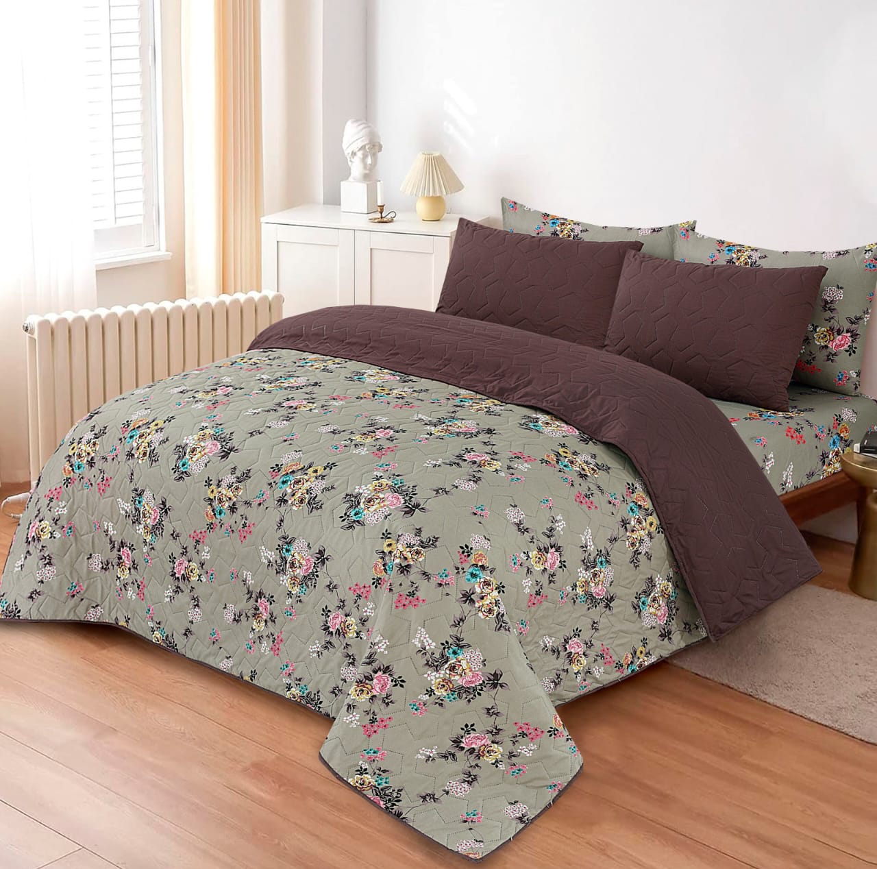 LUXURY PRINTED QUILTED COMFORTER SET - 6PC
