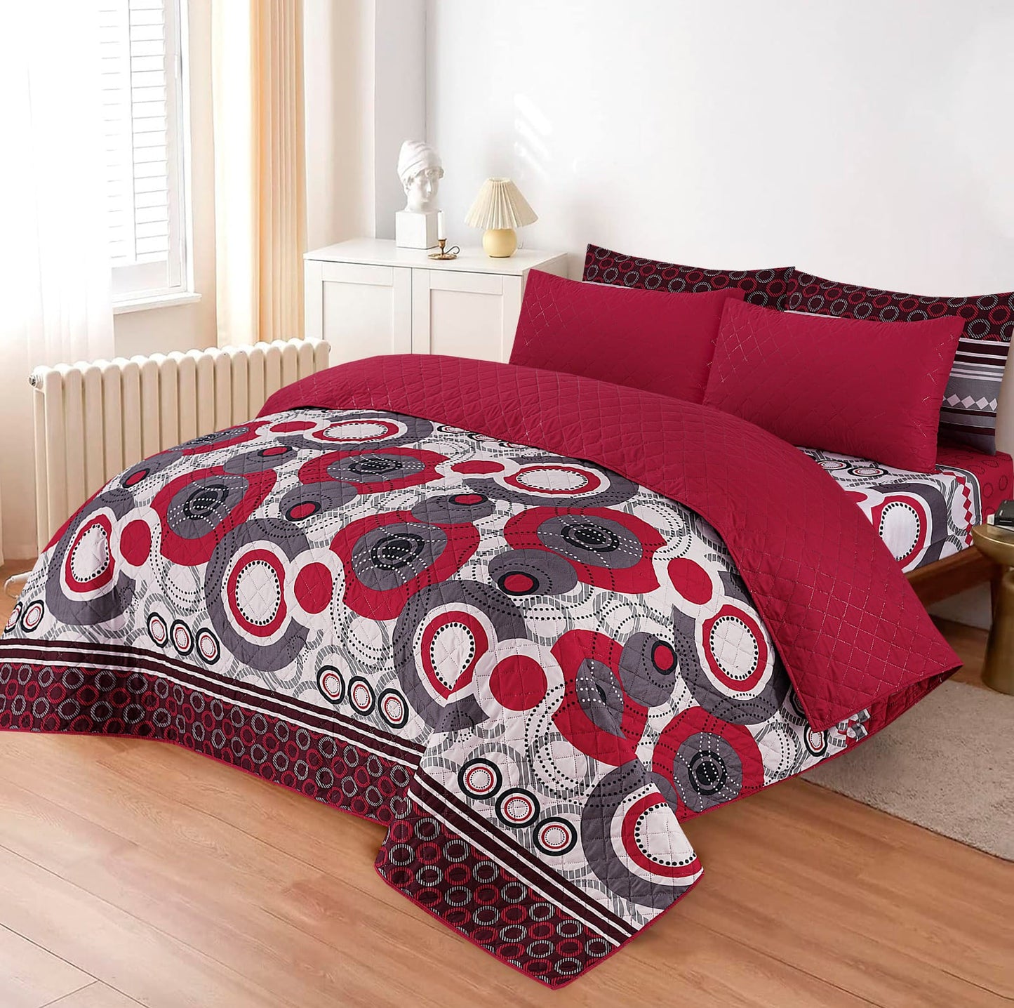 LUXURY PRINTED QUILTED COMFORTER SET - 6PC