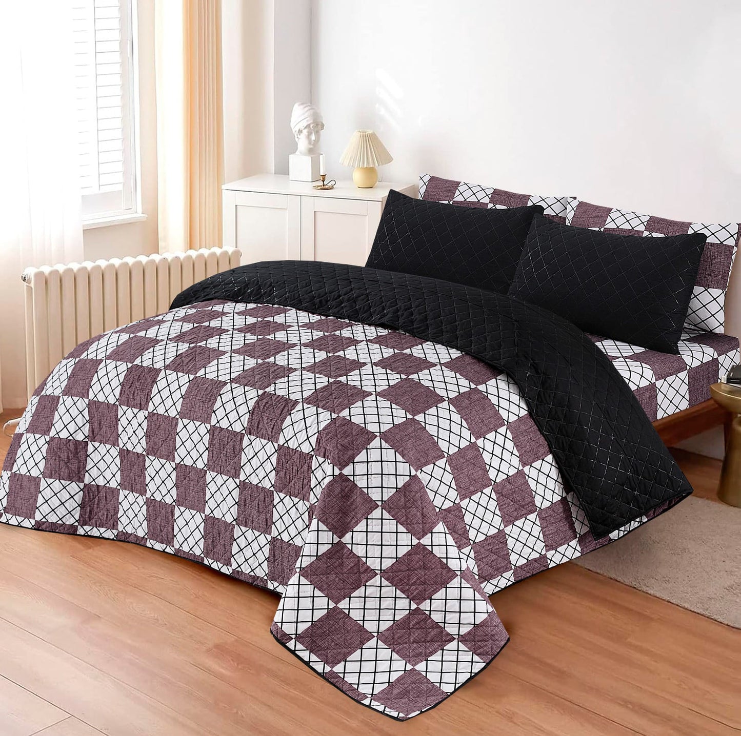 LUXURY PRINTED QUILTED COMFORTER SET - 6PC