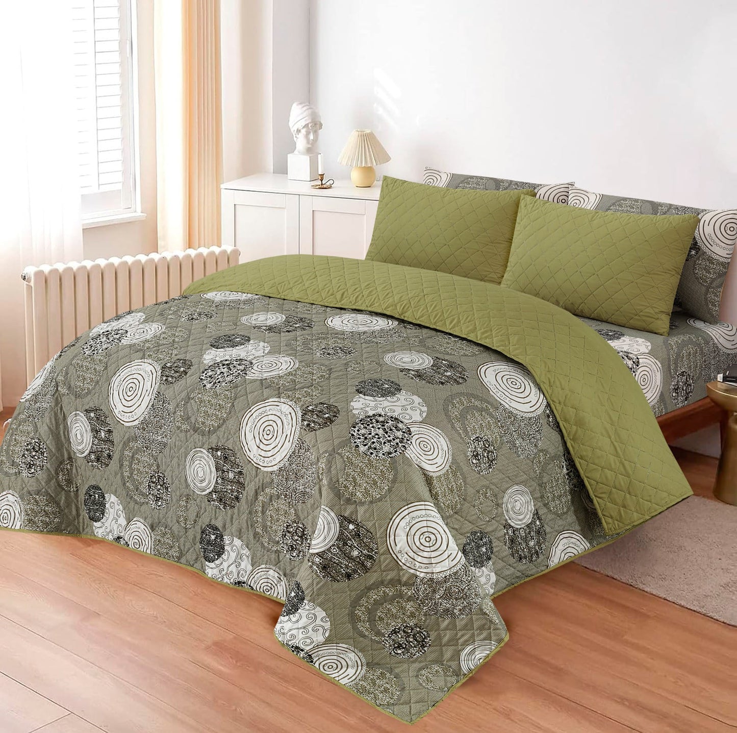 LUXURY PRINTED QUILTED COMFORTER SET - 6PC