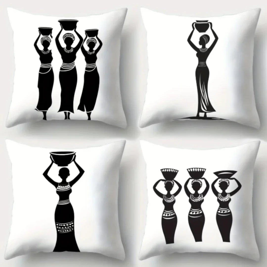 African Tribal Women Throw Pillow Covers Pack Of 4