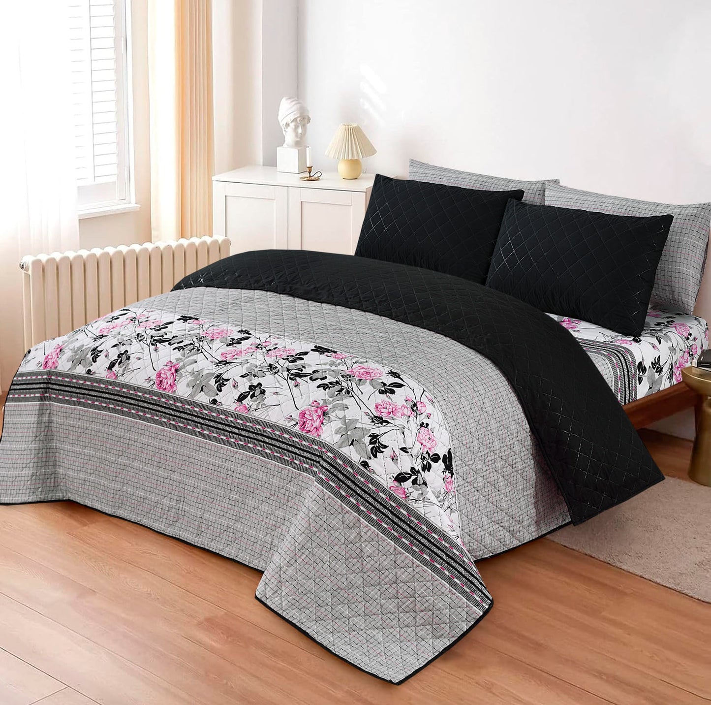 LUXURY PRINTED QUILTED COMFORTER SET - 6PC