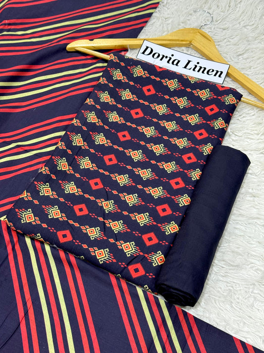Doria Linen Printed 3pc D-28