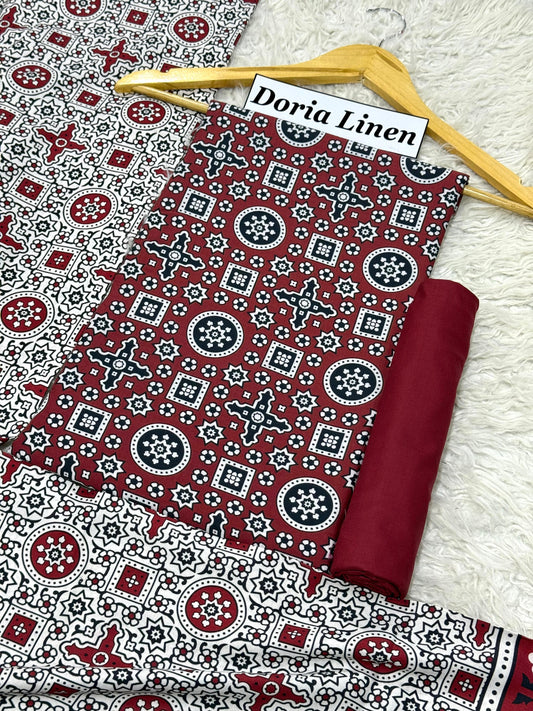 Doria Linen Printed 3pc D-23
