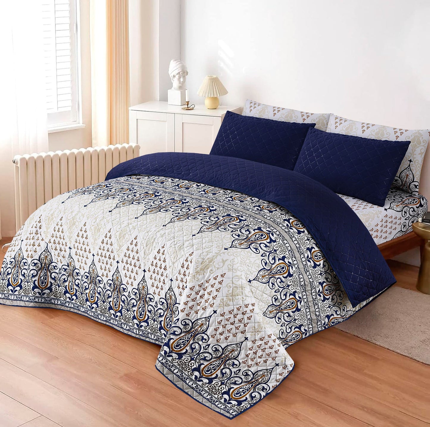 LUXURY PRINTED QUILTED COMFORTER SET - 6PC