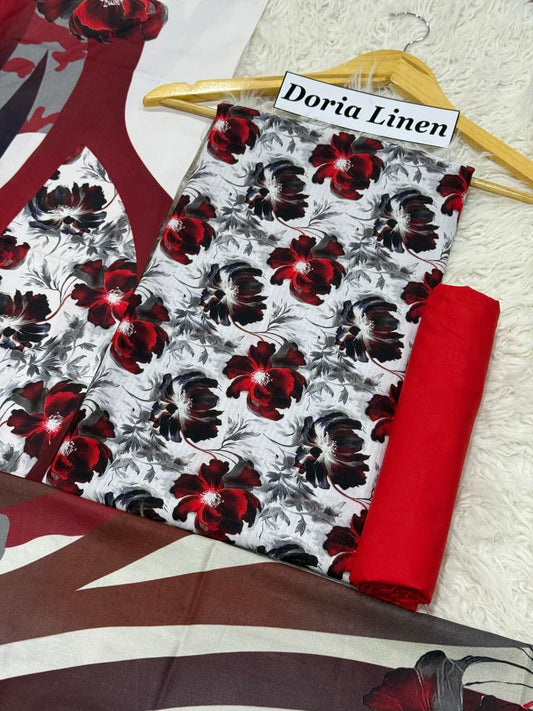 Doria Linen Printed 3pc D-39