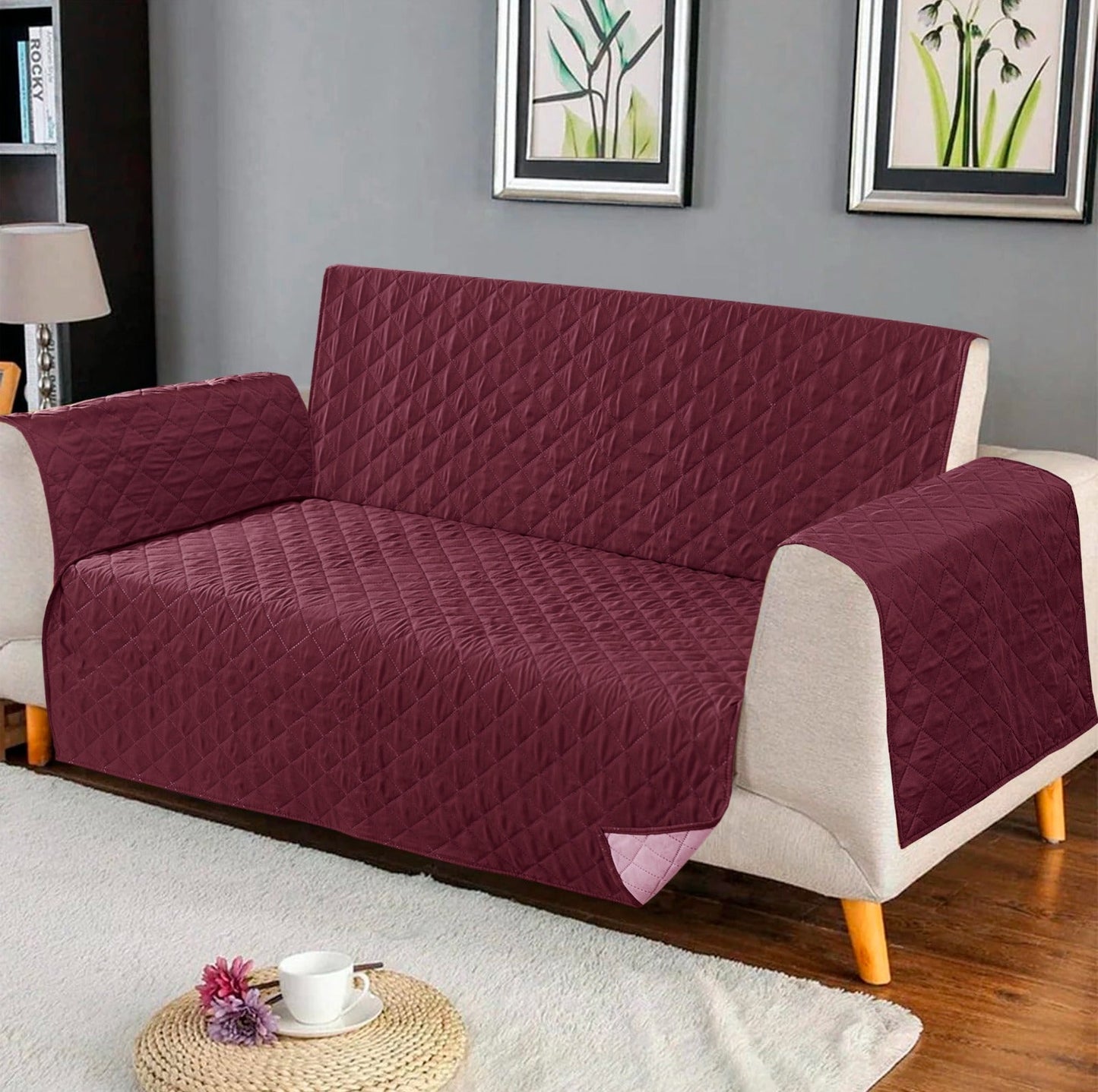 Quilted Sofa Cover ( Mehroon )