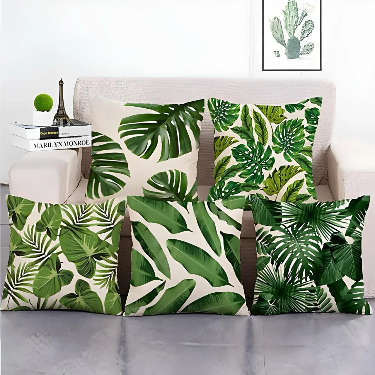 Tropical Green Leaf Cushion Covers Pack of 5