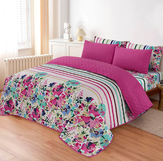 LUXURY PRINTED QUILTED COMFORTER SET - 6PC